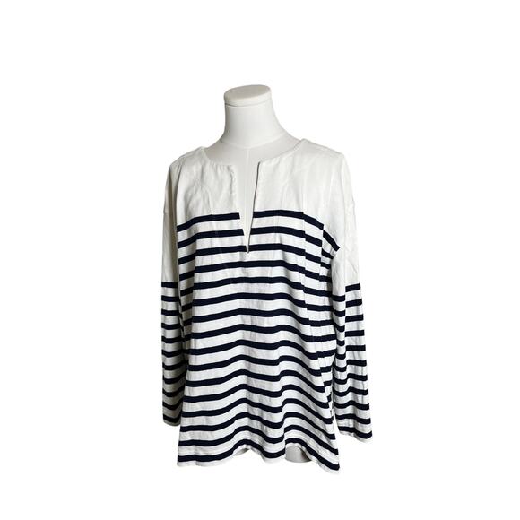 J.Crew Cotton Tunic Top Small Navy White Long Sleeve Striped‎ Nautical Breton - Picture 10 of 11